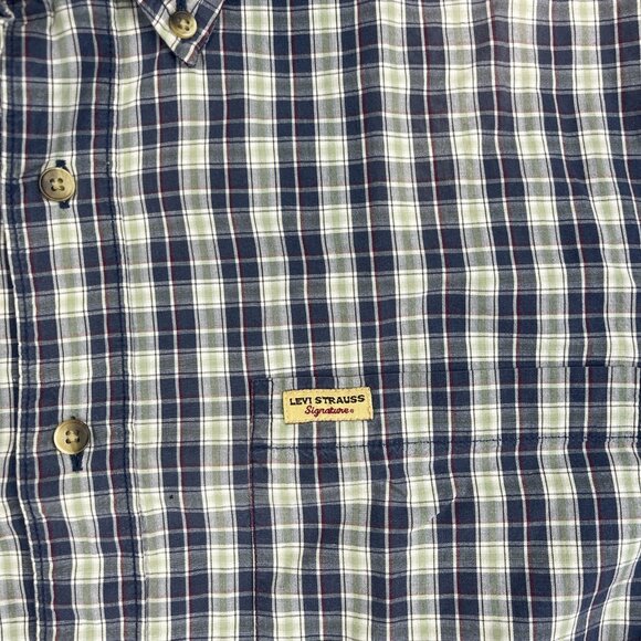 Levi Strauss Signature Premium Button Up Shirt Red / Blue / Green Plaid Men Sz M - Picture 7 of 16
